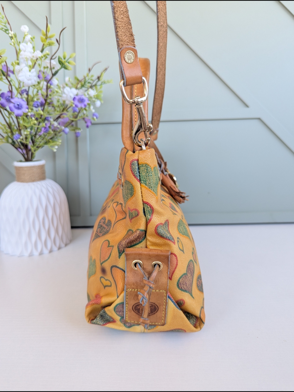 Dooney & Bourke Yellow Heart Print Satchel - Picture 2 of 11